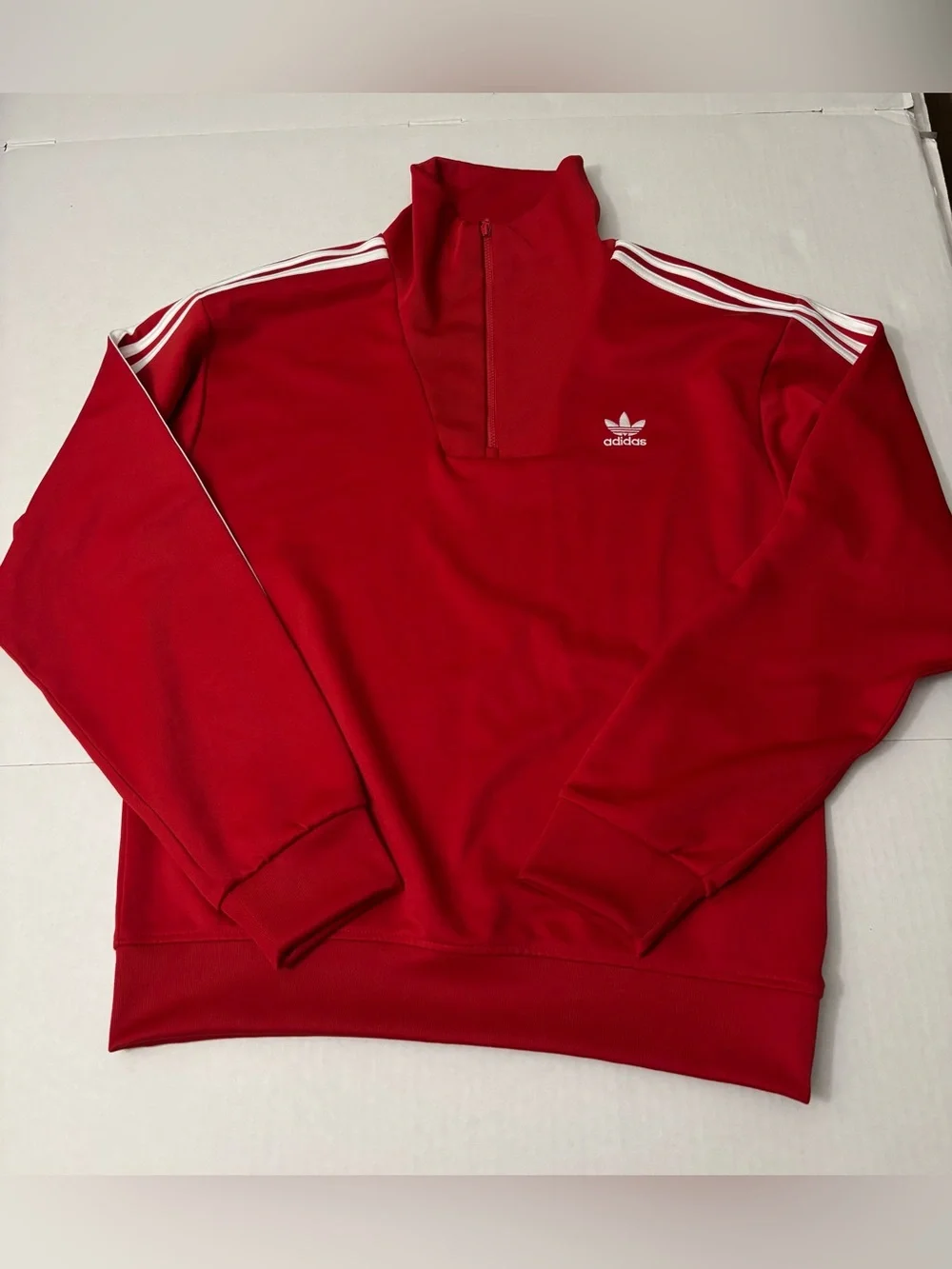 Adidas Funnelneck Track Top Red Pullover Three Stripe Mens Size S